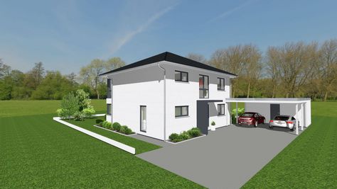 Nordwestansicht der 3D Illustration des geplanten Einfamilienhauses