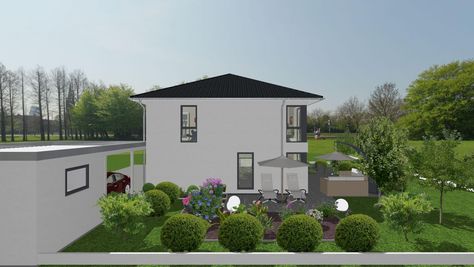 Südansicht der 3D Illustration des geplanten Einfamilienhauses