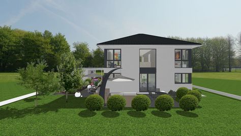 Ostansicht der 3D Illustration des geplanten Einfamilienhauses
